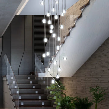 Polar Chandelier – Modern LED Pendant Light with Stainless Steel Frame & Glass Balls
