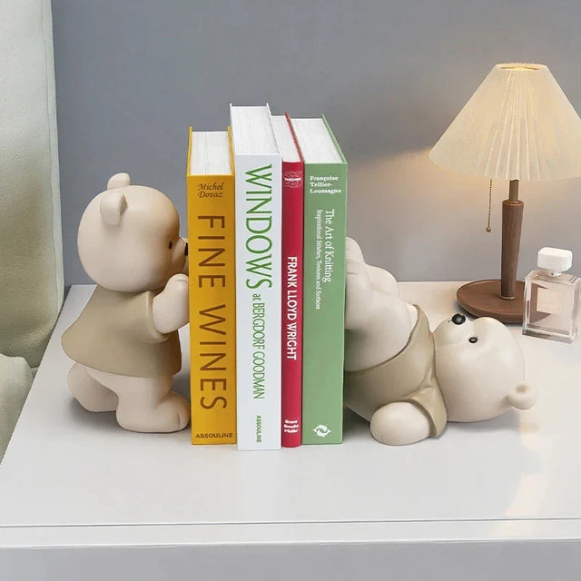 Milo Bear Bookend Decorative Figurine in Cream Finish