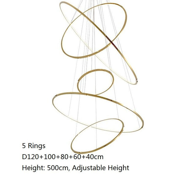 Vienna Chandelier – Modern LED Pendant Light with Stainless Steel & Gold Finish | Adjustable Hanging Length, Perfect for High Ceilings