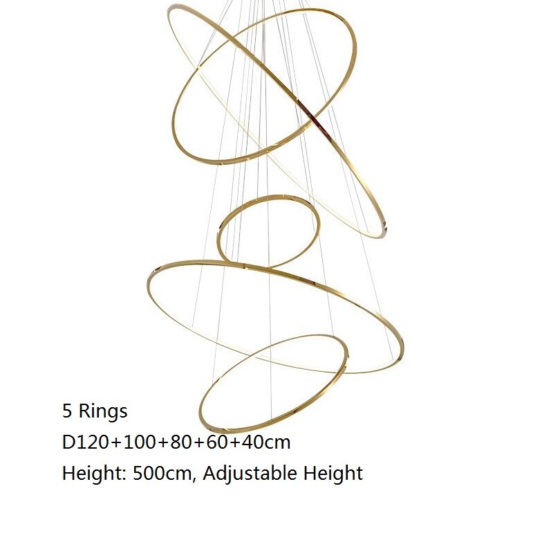 Vienna Chandelier – Modern LED Pendant Light with Stainless Steel & Gold Finish | Adjustable Hanging Length, Perfect for High Ceilings