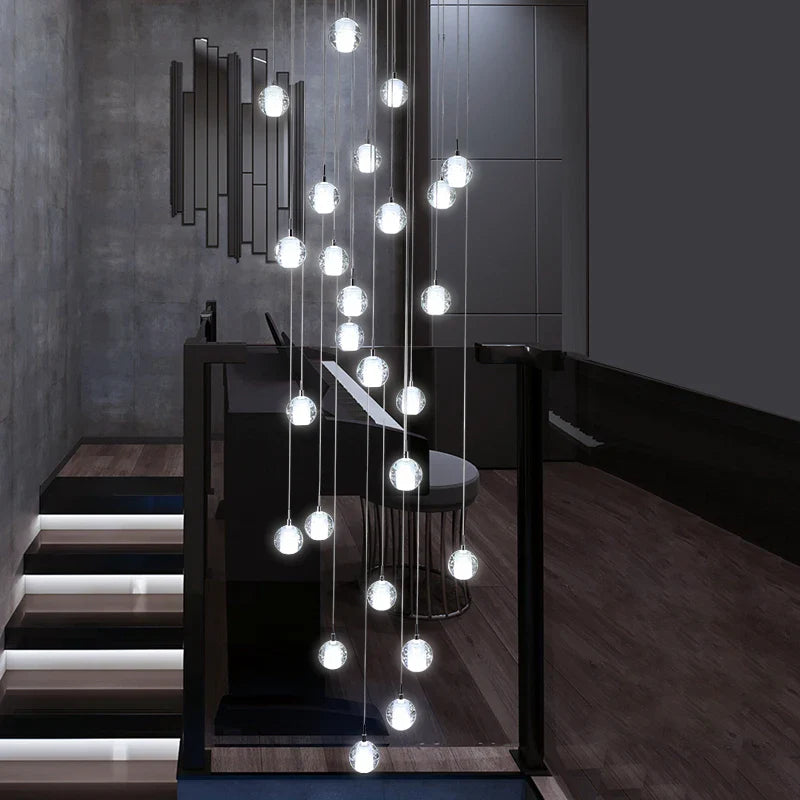 Polar Chandelier – Modern LED Pendant Light with Stainless Steel Frame & Glass Balls