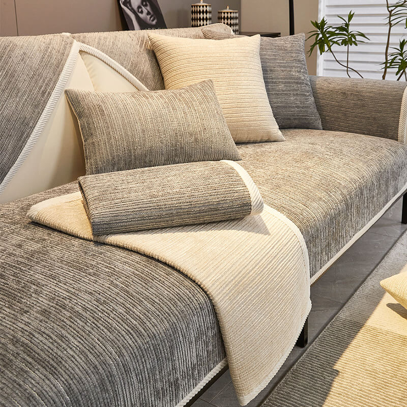 Simple Striped Chenille Anti-scratch Couch Cover for Pets