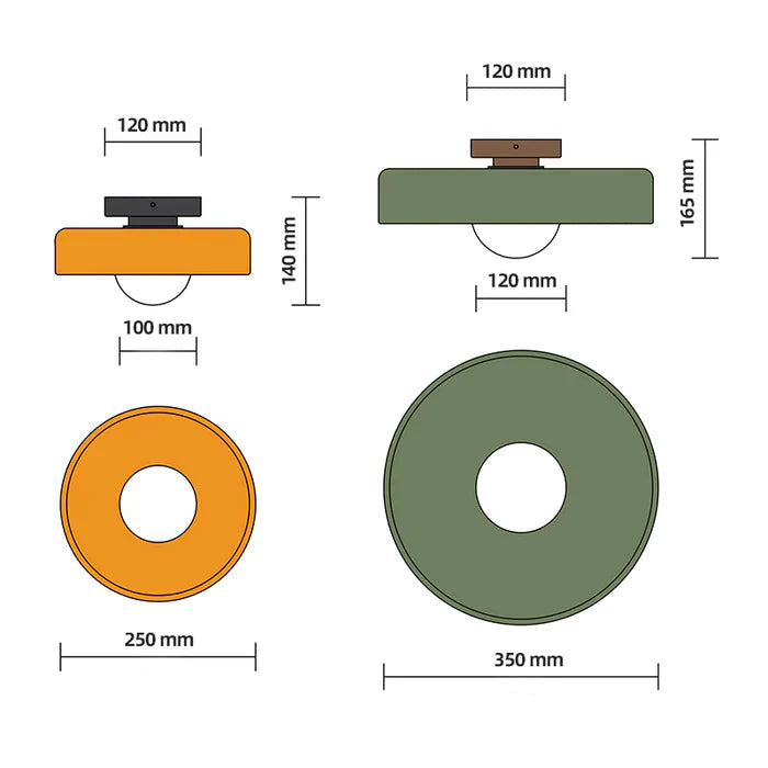 Round Glass Flush Mount Ceiling Light – Coloured Semi-Flush | 2 Sizes