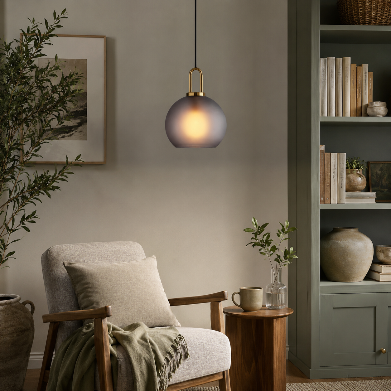Smoked Glass Pendant Light – Industrial Ceiling Lamp for Kitchen, Dining & Living Room