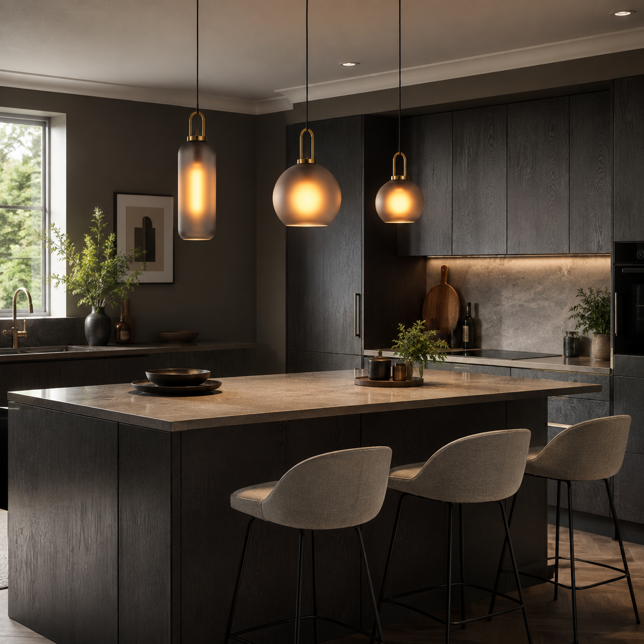 Smoked Glass Pendant Light – Industrial Ceiling Lamp for Kitchen, Dining & Living Room
