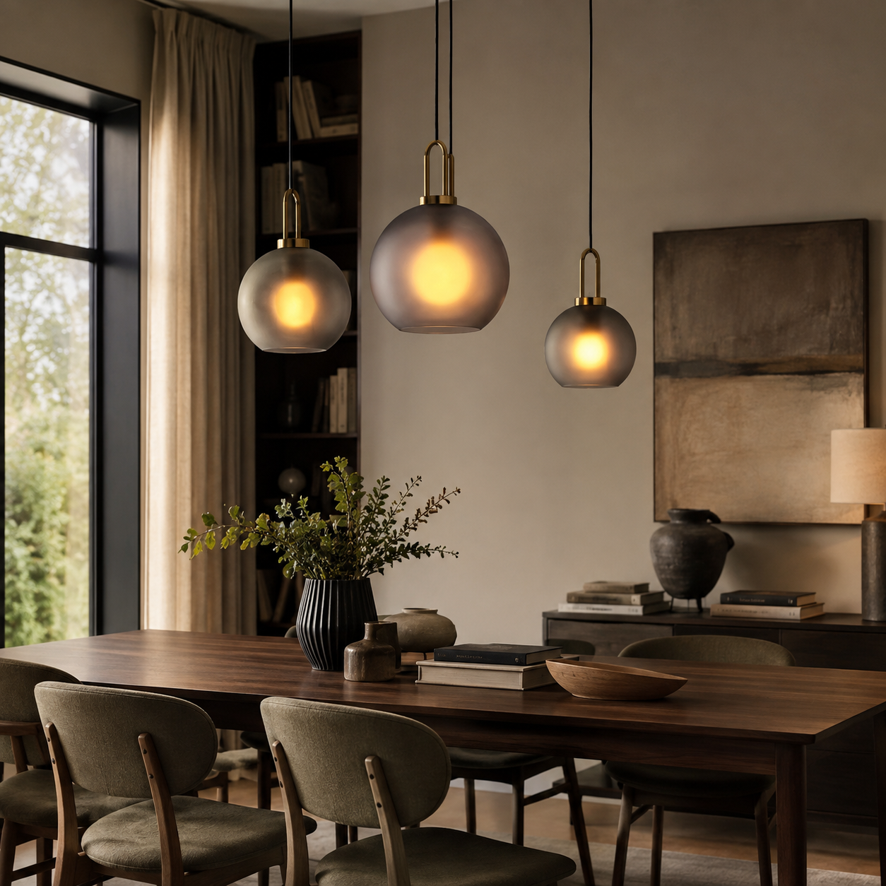 Smoked Glass Pendant Light – Industrial Ceiling Lamp for Kitchen, Dining & Living Room