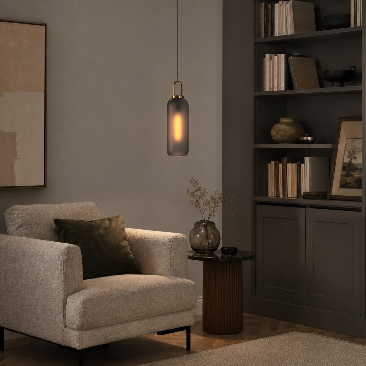 Smoked Glass Pendant Light – Industrial Ceiling Lamp for Kitchen, Dining & Living Room