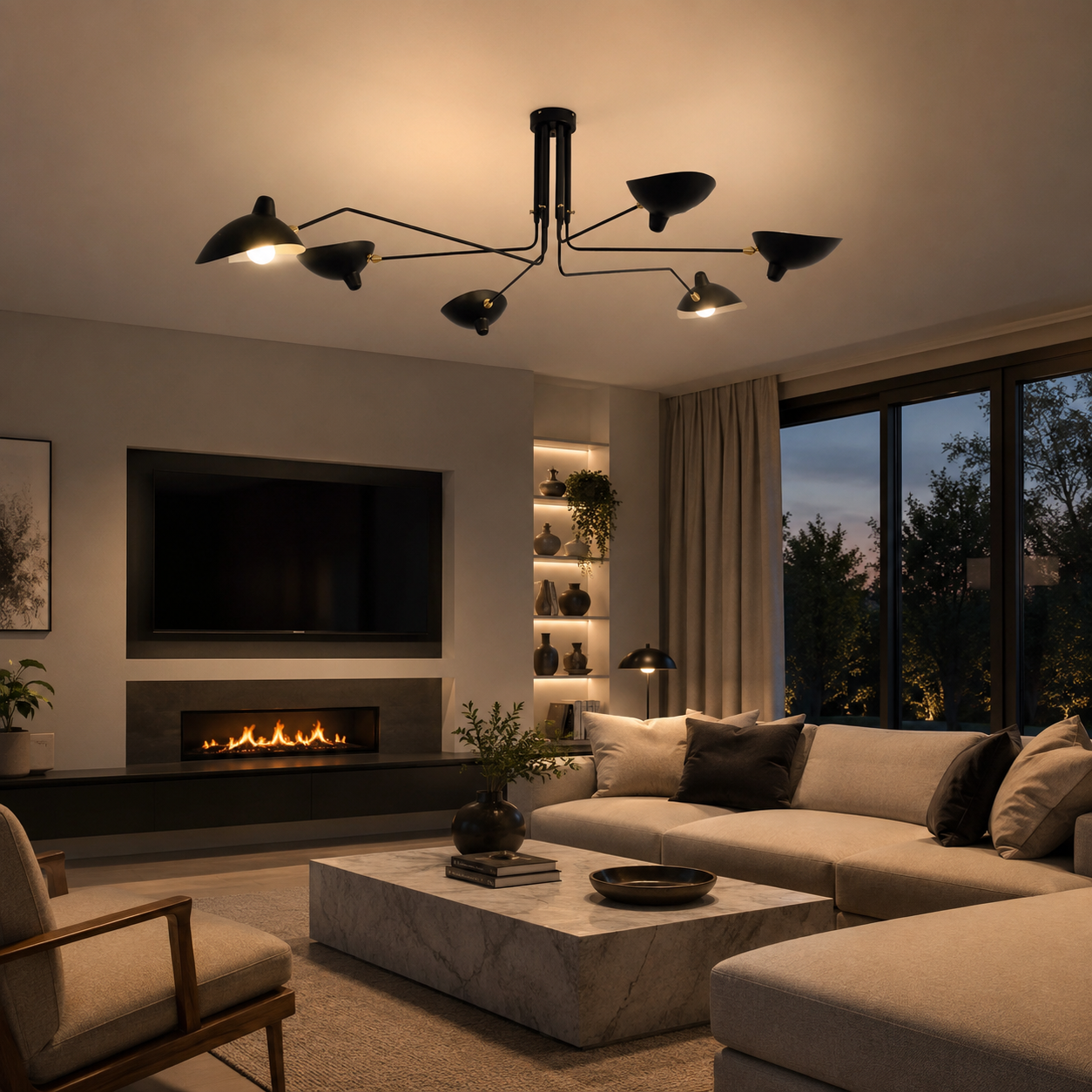 Spider Chandelier, Mid-Century Modern Black Ceiling Light