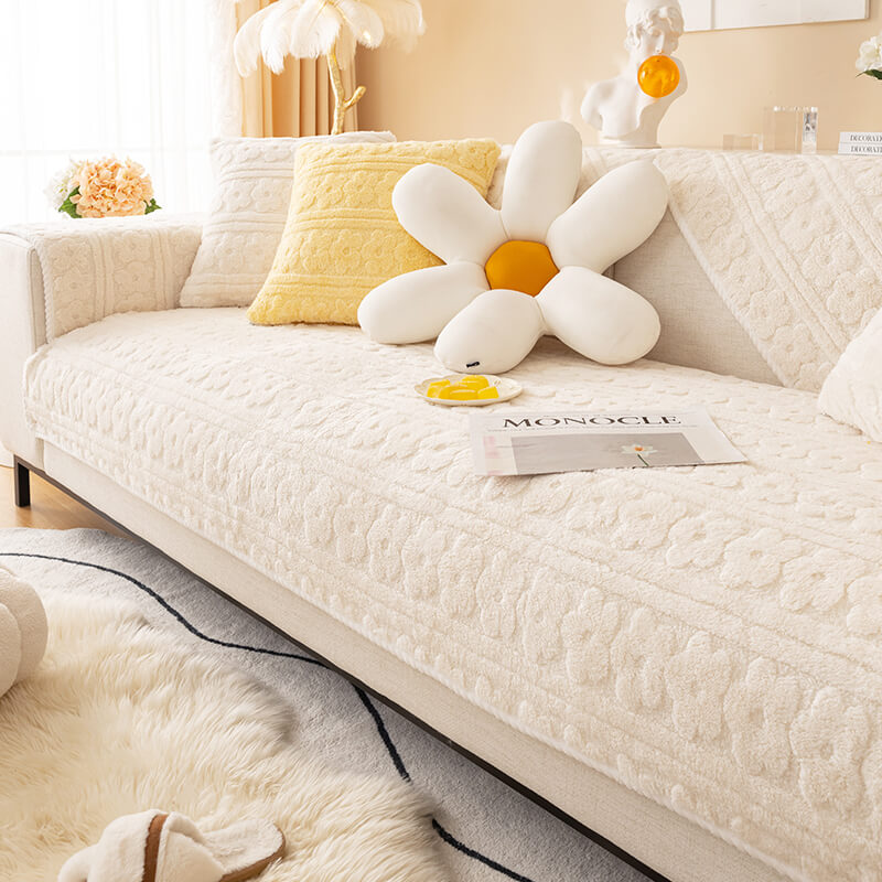 Three-Dimensional Flower Pattern Soft Cotton Fleece Couch Cover