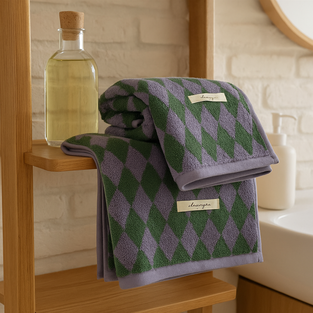 Vintage Plaid Cotton Bath Towel Set Lightweight Exfoliating