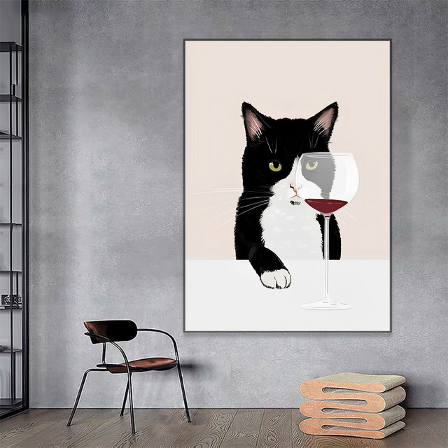Vintage Cats Anime Poster - Black and White Kawaii Decor