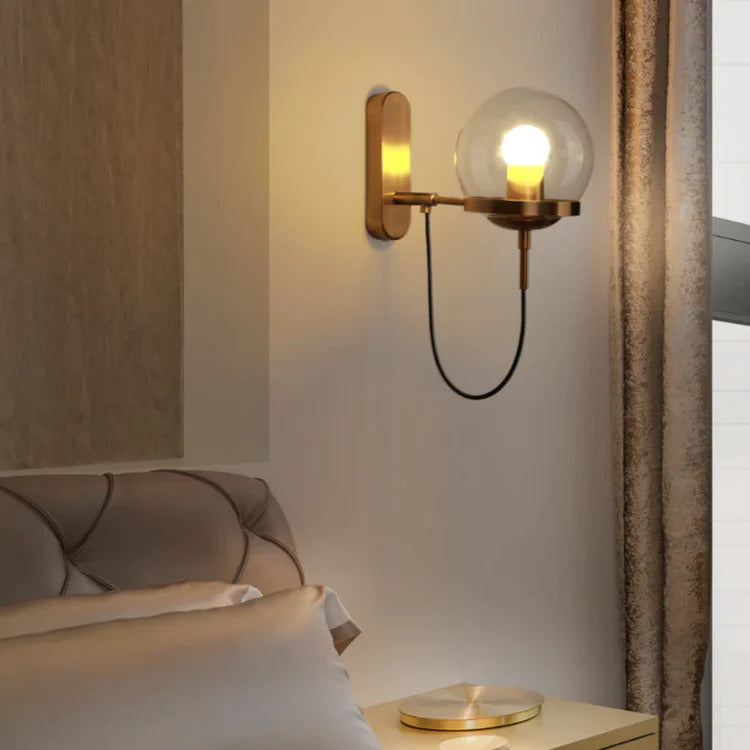 Chic Design Wall Bedside Lamp Sconce with Glass Ball Shade