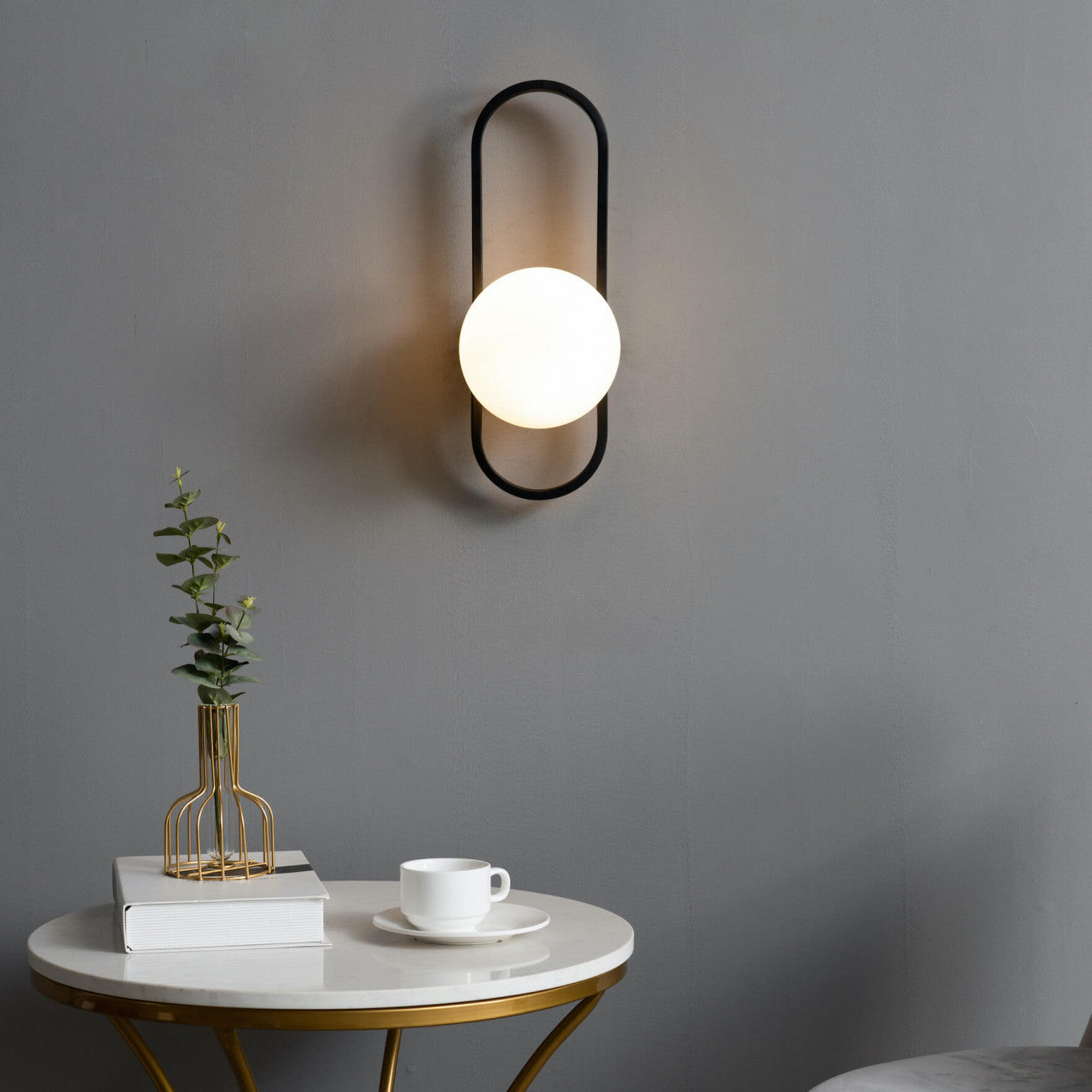 Circular Design Wall Bedside Lamp Sconce with Glass Ball Shade