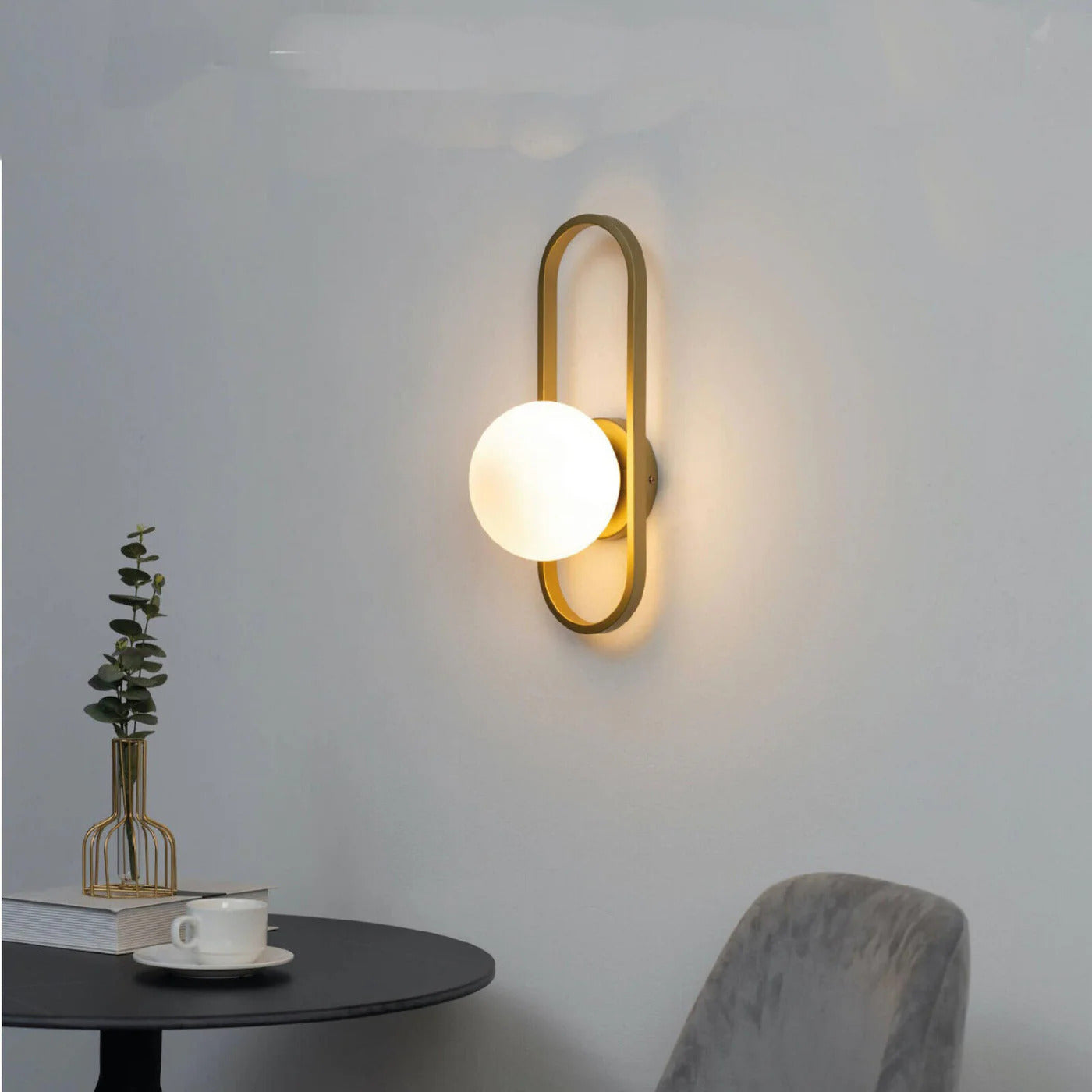 Circular Design Wall Bedside Lamp Sconce with Glass Ball Shade