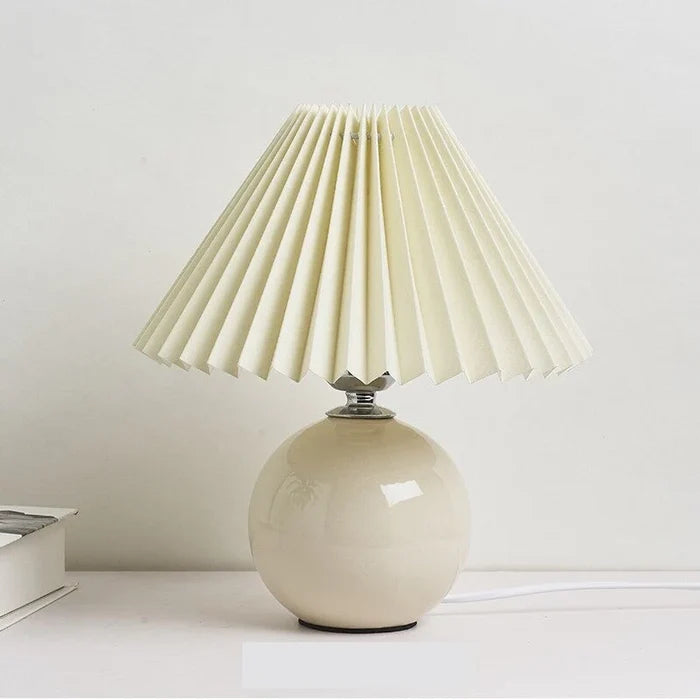 Ceramic Vintage Bedside Table Lamp with Pleated Fabric Shade