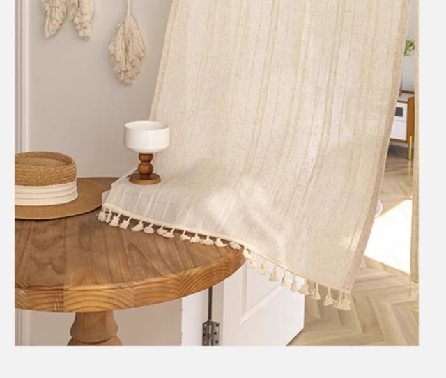 Japanese Cotton Tassel Door Curtain with Lace Details