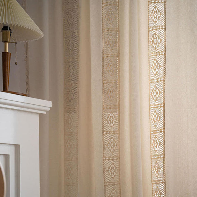 Beige Splicing Hollow-Out Light Filtering Curtain Set