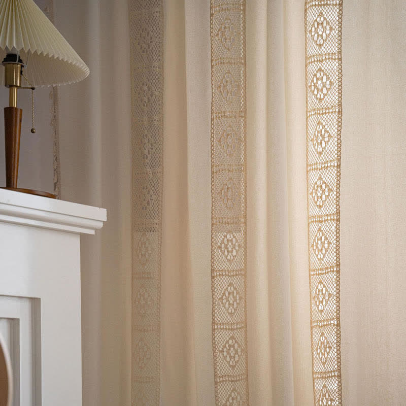 Beige Splicing Hollow-Out Light Filtering Curtain Set