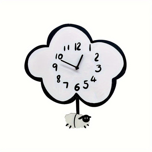 WhimsicalTime Playful Cartoon Wall Clock with Swinging Sheep