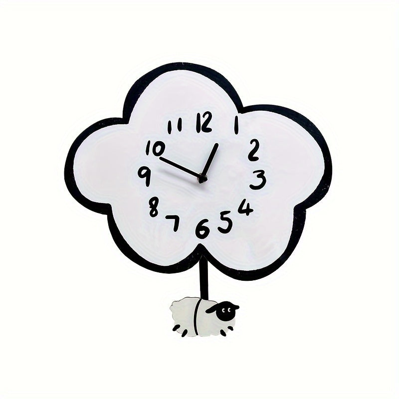 WhimsicalTime Playful Cartoon Wall Clock with Swinging Sheep
