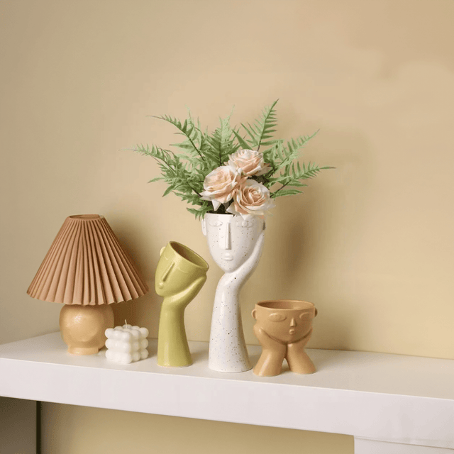 Abstract 'Human Face' Design Vases in Modern Ceramic