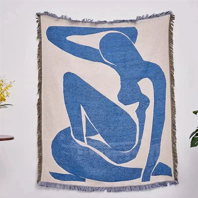 Abstract Tapestry Throw Blanket with Vintage Knitted Design