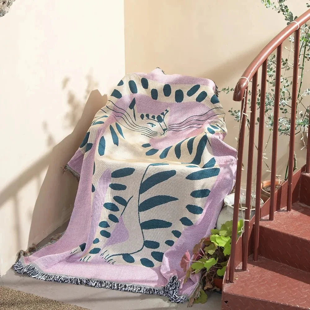 Abstract Woven Tapestry Throw Blanket for Home Decor