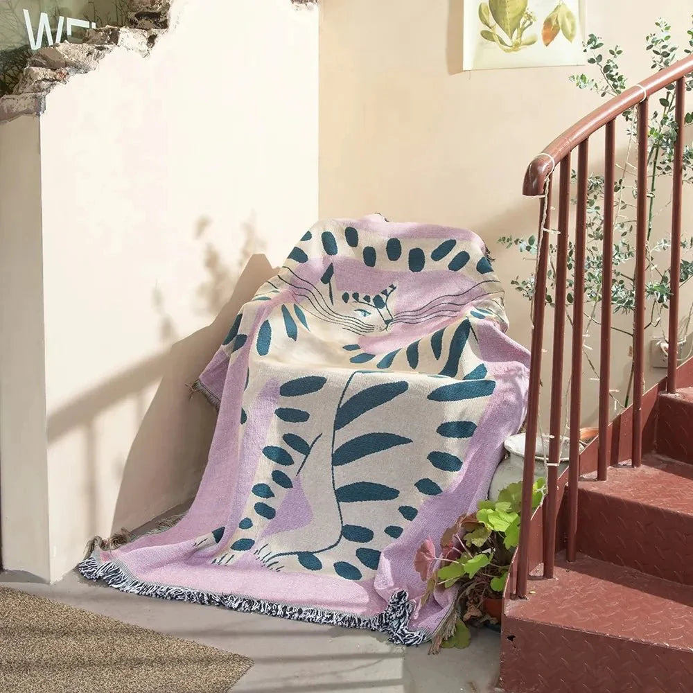 Abstract Woven Tapestry Throw Blanket for Home Decor