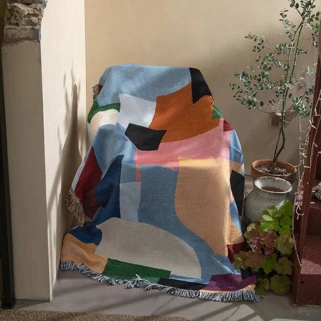 Abstract Woven Tapestry Throw Blanket for Home Decor