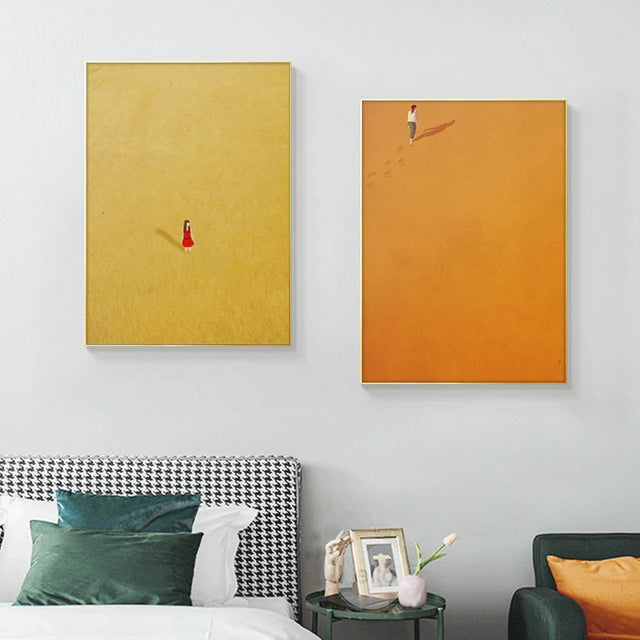 Alone Girl Minimalist Canvas Print Poster Modern Art Decor