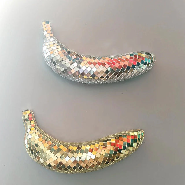 Apple & Banana Disco Ball Fruit Decoration - Glass Art