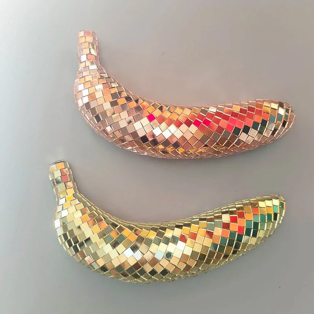 Apple & Banana Disco Ball Fruit Decoration - Glass Art