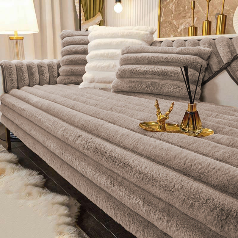 Striped Thickened Plush Non-slip Couch Cover for Comfort