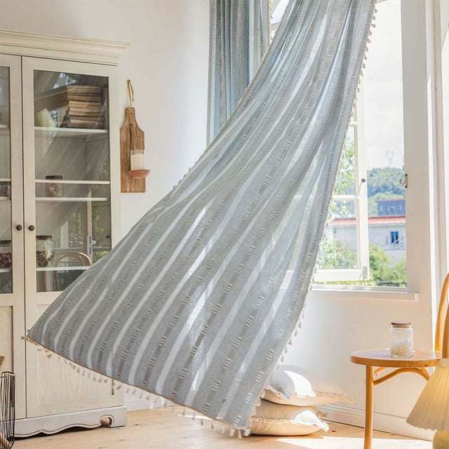 Striped Hollow-Out Tassel Light Filtering Curtain
