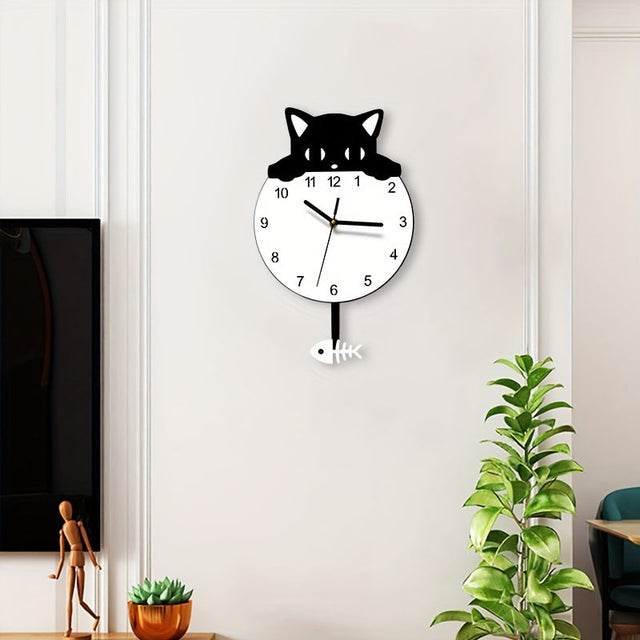Purrfect Time Stylish Swinging Cat Wall Clock Modern Design