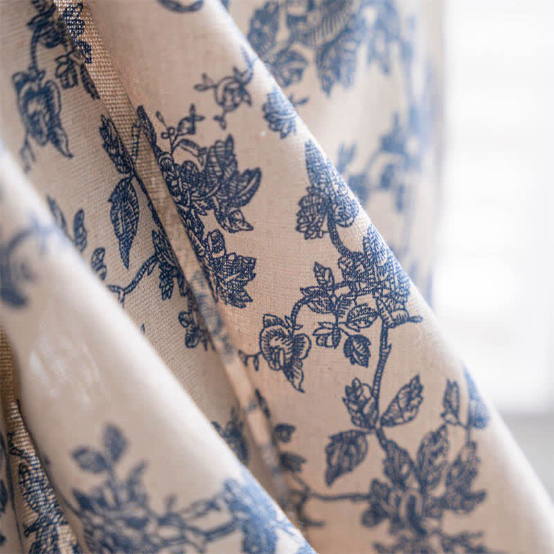 Retro Orchid Tassel Cotton Linen Light Filtering Curtain