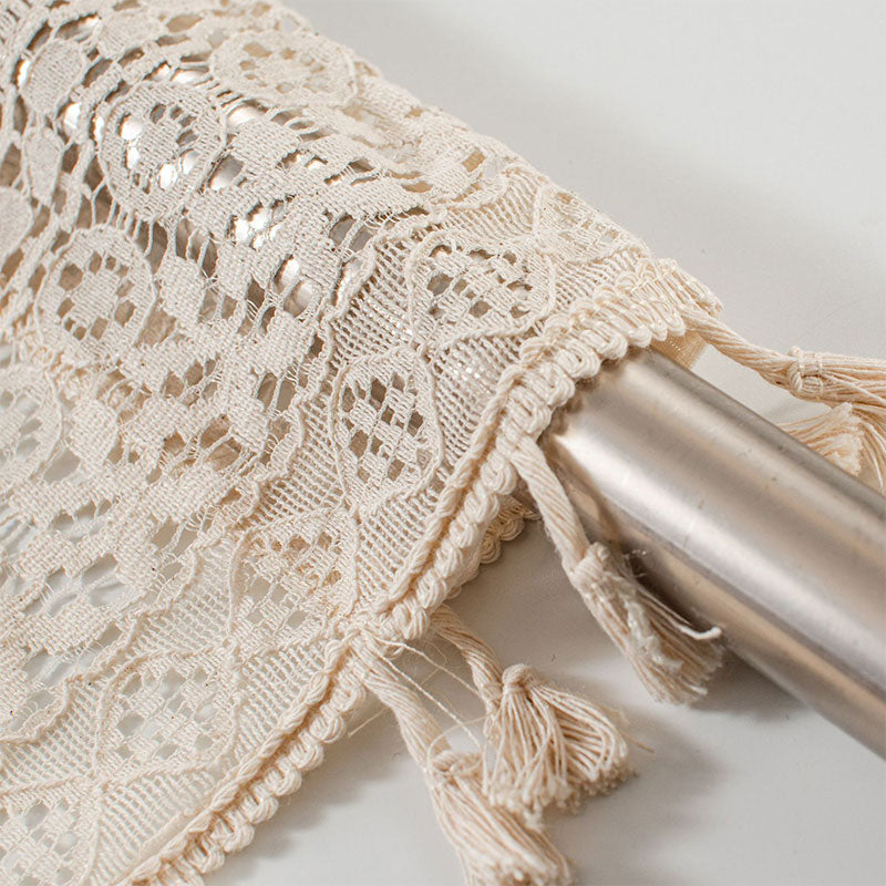 Lace Taseel Hollow-Out Tier Curtain in Cotton Linen Material
