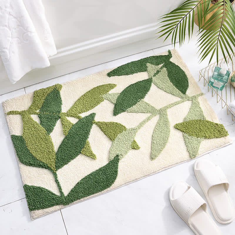Ownkoti Green Leaf Print Soft Non-Slip Floor Rug-2