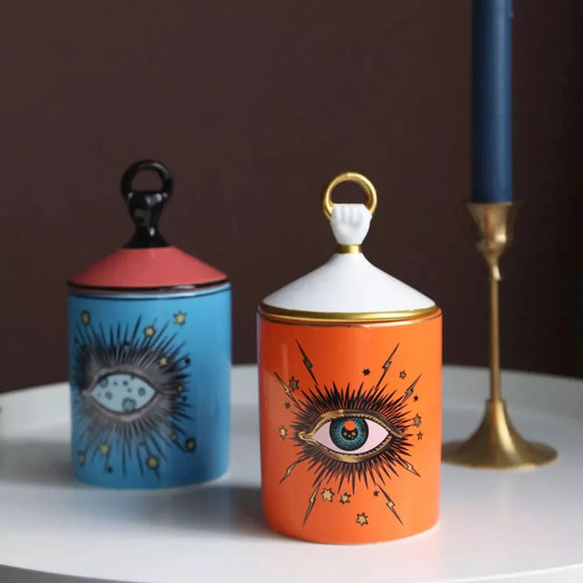 Big Eye Starry Sky Candle Holder With Lid - Ceramic Decor