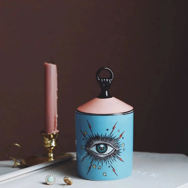 Big Eye Starry Sky Candle Holder With Lid - Ceramic Decor