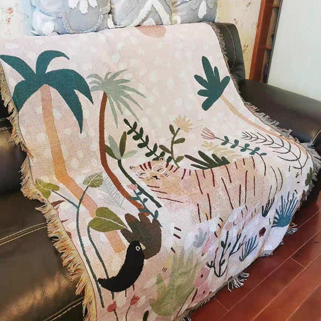 Boho Style Knitted Blanket for Cozy Home Decor