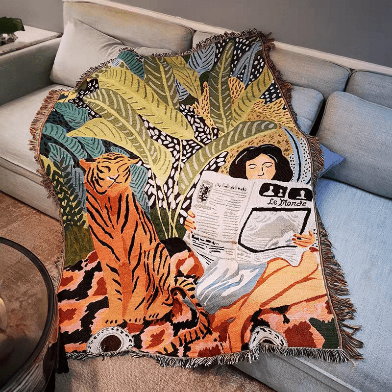 Boho Style Knitted Blanket for Cozy Home Decor