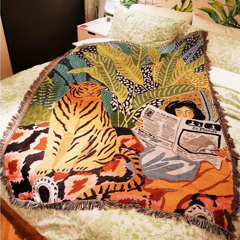 Boho Style Knitted Blanket for Cozy Home Decor