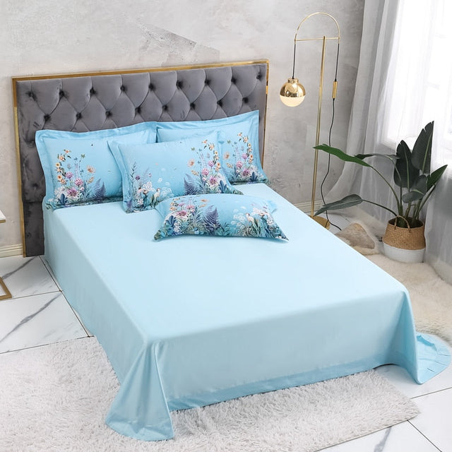 Azure Bloom Duvet Cover Set (Egyptian Cotton, 500 TC)