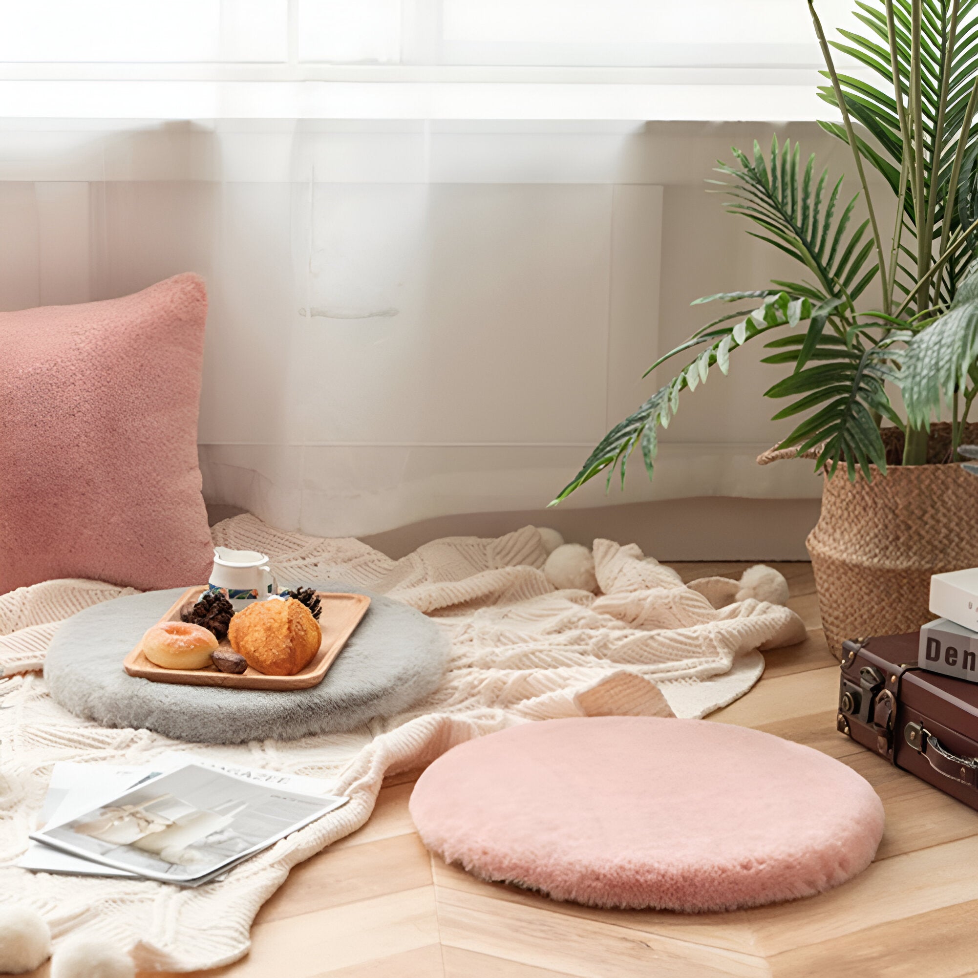 Soft Rabbit Fur Imitation Seat Cushion - Plush Round Design