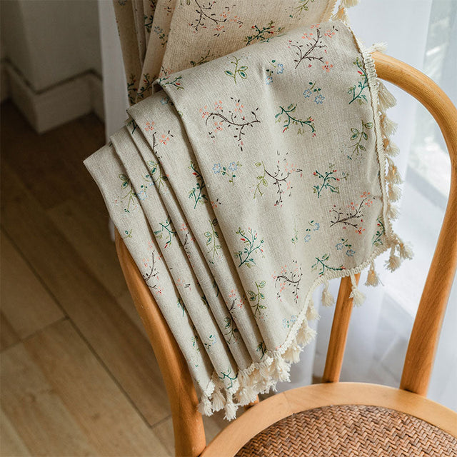 Countryside Style Floral Light Filtering Curtain in Cotton Linen