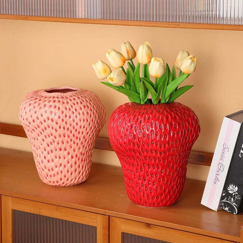 Cartoon Strawberry Ceramic Vase - Fun Modern Home Decor