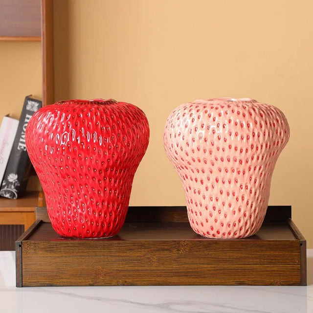 Cartoon Strawberry Ceramic Vase - Fun Modern Home Decor