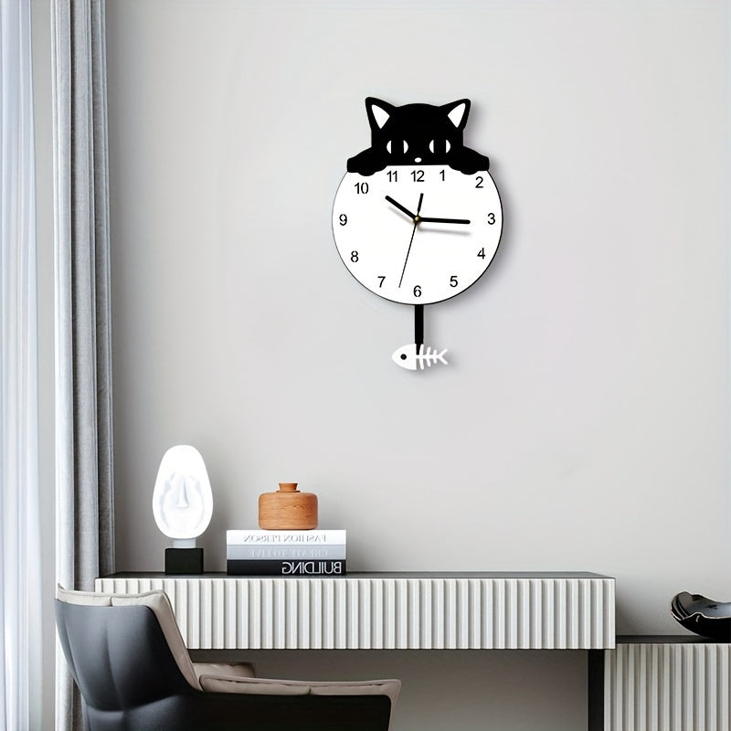 Purrfect Time Stylish Swinging Cat Wall Clock Modern Design