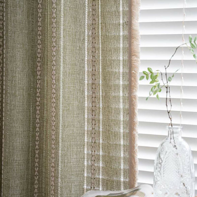 Simple Stripe Hollow-out Semi-shading Tassel Curtain